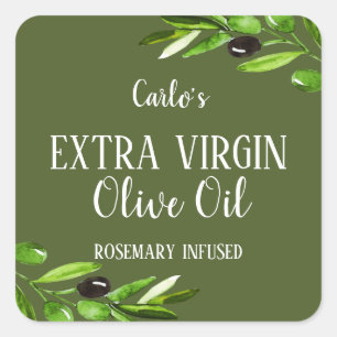 Adesivo Quadrado Azeite virgem extra Azeite Frasco Verde Moderno