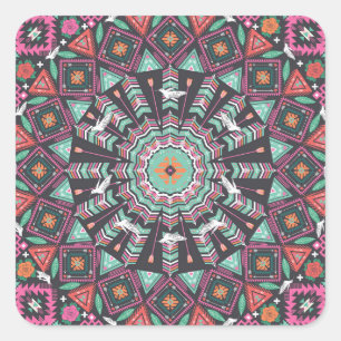 Adesivo Quadrado Aztec Geométrico: Padrão Colorido do Círculo