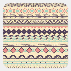 Adesivo Quadrado Aztec Tribal Stripes: Ilustração Vintage