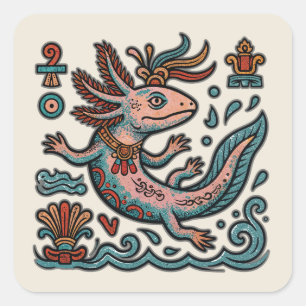 Adesivo Quadrado Azteca Axolote Xolotl pedra erodida arte tribal bo