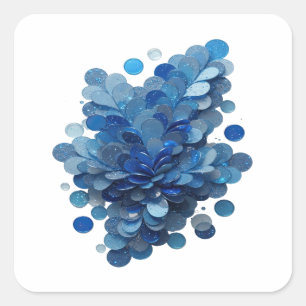 Adesivo Quadrado Azul Atraente Flores de Água Azul Estilo Vinil