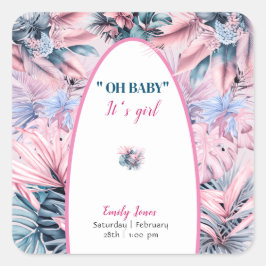 Adesivo Quadrado Azul-azul-rosa-rosa pastel elegante, oh chá de fra