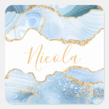 Azul Bebê e Agato de Mármaco Dourado com Glitter F