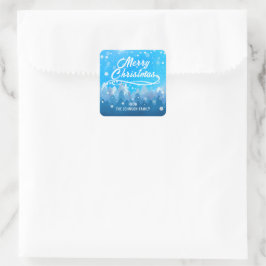 Adesivo Quadrado Azul Branco Neve Pacífico Floresta Feliz Natal