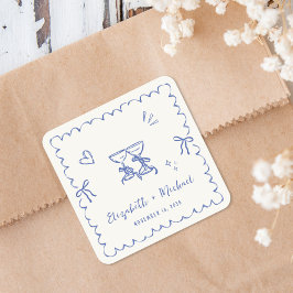 Adesivo Quadrado Azul Caprichoso Quadro Ondulado Creme Casamento