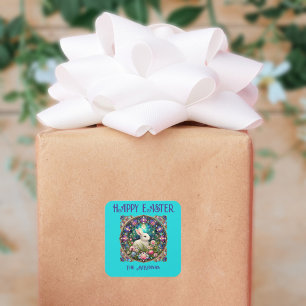 Adesivo Quadrado Azul, Coelhinho, Arte Nouveau, Vidro Estreito