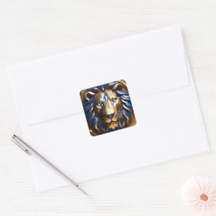 Adesivo Quadrado Azul De Sapphire E Leão Dourado,