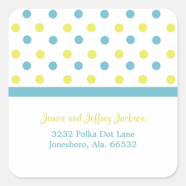 Adesivo Quadrado Azul e Amarelo: Bolinhas Address Sticker (Frente)
