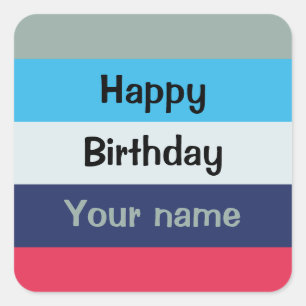 Adesivo Quadrado Azul E Borgonha Feliz Aniversário