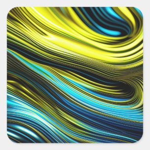 Adesivo Quadrado Azul e Dourado Abstrato de Seda e Rolos de Satanás