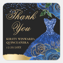 Azul e Dourado Glitter Gress Rosas Quinceanera