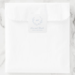 Adesivo Quadrado Azul Empoeirado Grinalda Monograma Casamento Elega