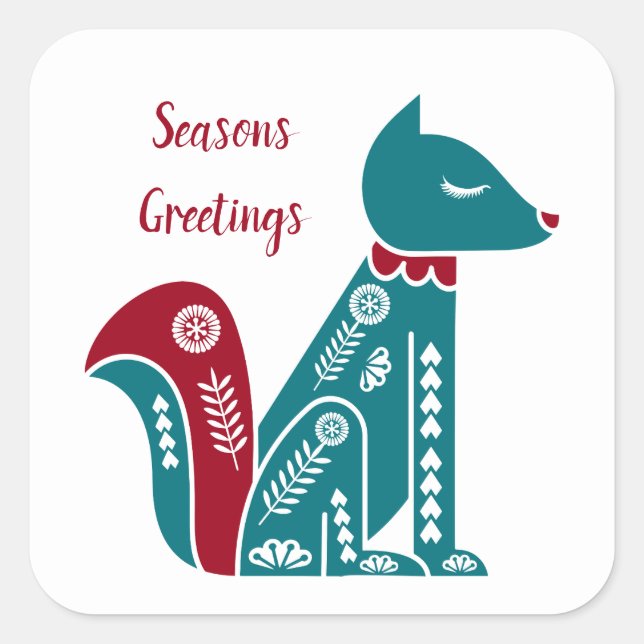 Adesivo Quadrado Azul Escandinavo Nórdico e Raposa Vermelha (Frente)