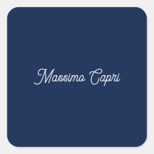 Adesivo Quadrado Azul Escuro Elegante Casual Próprio Nome Escrita à
