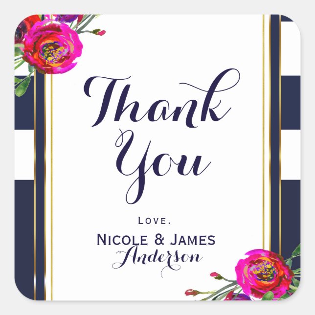 Adesivo Quadrado Azul Floral Azul e Elegante Dourado Moderno (Frente)