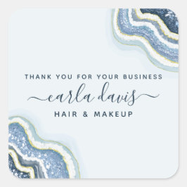 Adesivo Quadrado Azul Glitter Geode Luxe Comercial Obrigado