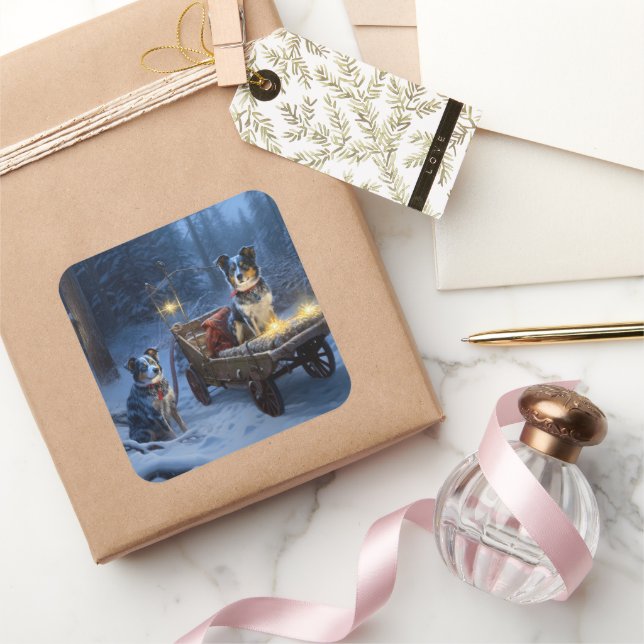 Adesivo Quadrado Azul Heeler Snowy Sleigh Decência de Natal (Presentear)