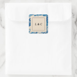 Adesivo Quadrado Azul Marble Modern Coastal Weding Favor