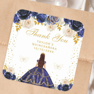 Adesivo Quadrado Azul Marinho Floral Princesa Quinceañera
