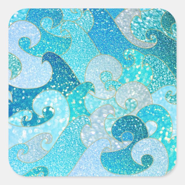 Adesivo Quadrado Azul Sereia Faux Glitter Sea- Teal Dourado Oceano (Frente)