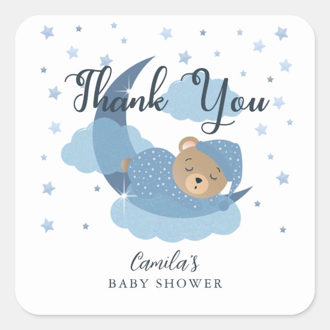 Adesivo Quadrado Azul Sobre O Urso Dormindo, Obrigado (Frente)