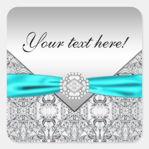 Adesivo Quadrado Azul Teal Prata Diamante