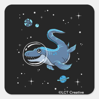 Adesivo Quadrado Azul Tylosaurus Dinos No Espaço