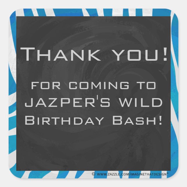 Adesivo Quadrado Azul Zebra e Branco com Monograma (Frente)