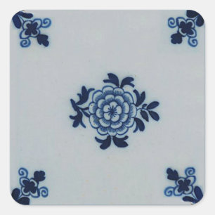 Adesivo Quadrado Azulejo azul de Delft do Antiquarian clássico -