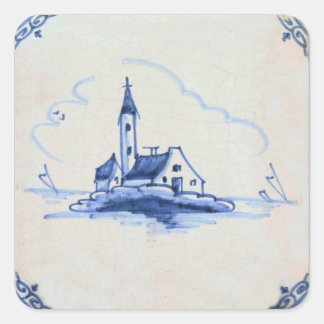 Adesivo Quadrado Azulejo Azul Delft Antiquário Clássico - Igreja