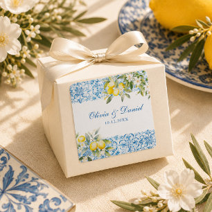 Adesivo Quadrado Azulejo Azul Mediterrâneo & Casamento de Limão