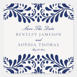 Adesivo Quadrado Azulejo Blue Talaver Envelope de Casamento Fiesta 