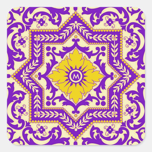 Adesivo Quadrado Azulejo Cerâmica Estilo de Vintagem Monograma (Frente)