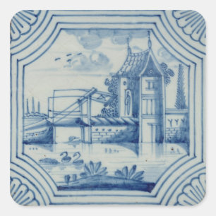 Adesivo Quadrado Azulejo de Delft que mostra um drawbridge sobre um