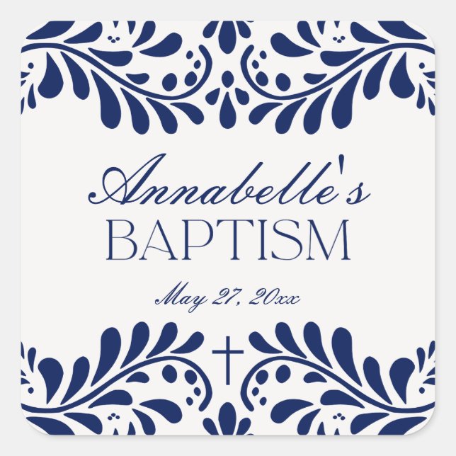 Adesivo Quadrado Azulejo de Talavera Espanhol Fiesta Baptism Favor (Frente)