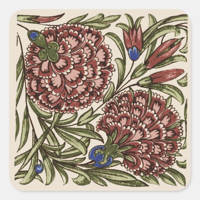 Adesivo Quadrado Azulejo Flor de Cravo Antigo Rústico Arte De Morga (Frente)