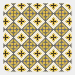 Adesivo Quadrado Azulejo Floral marroquino Padrão Cinza Amarelo Pre