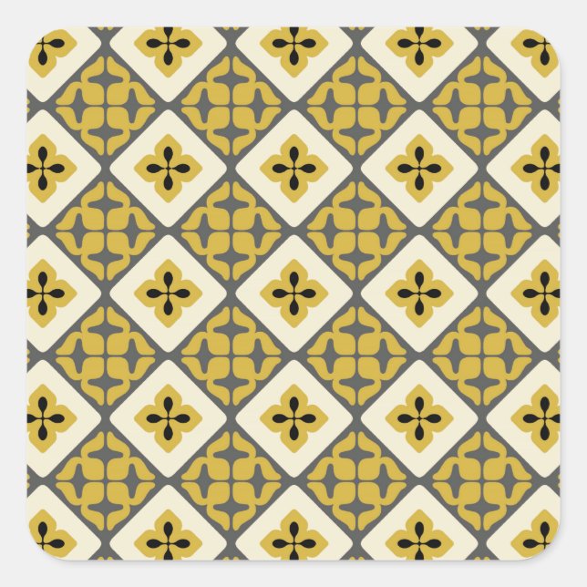 Adesivo Quadrado Azulejo Floral marroquino Padrão Cinza Amarelo Pre (Frente)