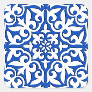 Adesivo Quadrado Azulejo marroquino - azuis cobaltos e branco