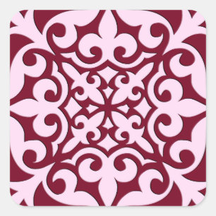 Adesivo Quadrado Azulejo marroquino - Borgonha e rosa