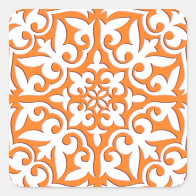 Adesivo Quadrado Azulejo marroquino - cor de laranja e branco (Frente)