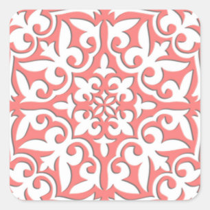 Adesivo Quadrado Azulejo marroquino - cor-de-rosa coral e branco
