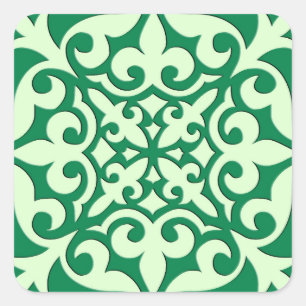Adesivo Quadrado Azulejo marroquino - esmerald e verde-claro