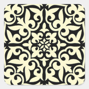 Adesivo Quadrado Azulejo marroquino - preto com fundo de creme