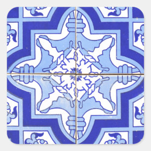 Adesivo Quadrado Azulejo Português Azul e Branco