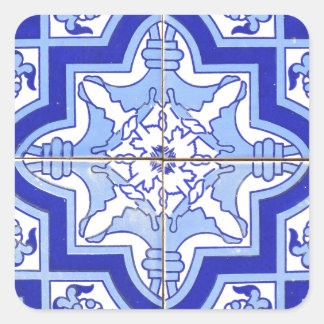 Adesivo Quadrado Azulejo Português Azul e Branco