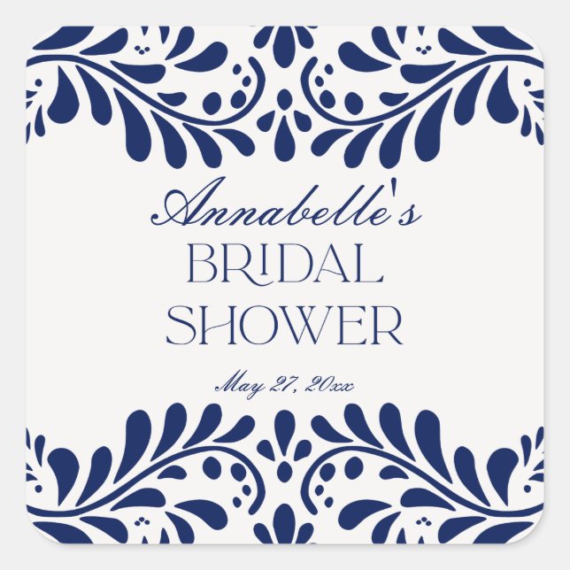 Adesivo Quadrado Azulejo Talavera Azul Festa Espanhola Chás de Noiv (Frente)