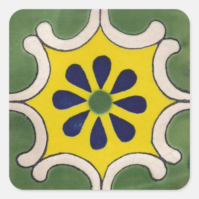 Adesivo Quadrado Azulejo Talavera verde e amarelo (Frente)