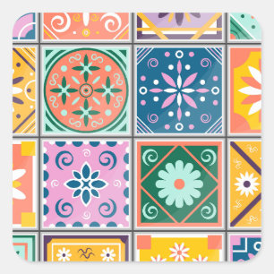 Adesivo Quadrado Azulejo Wall Art marroquino   Zellij Amarelo- Azul