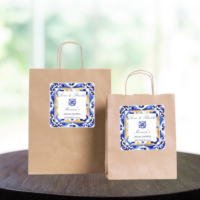 Adesivo Quadrado Azulejos Amalfi Vietri lembrancinha de chá de ling (Amalfi Vietri tiles Italian bridal shower favor Sticker Mediterranean blue aulejo tiles thank you )